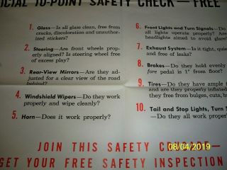 RARE 1956 DODGE DEALERSHIP WALL POSTER 10 POINT SAFTEY CHECK 37 X 49 3