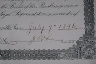 1896 City National Bank of Greenville,  Texas Stock Certificate 3