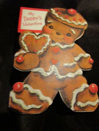 Vtg Diecut Hallmark Glitter Gingerbread Boy Daddy Valentine Card Signed