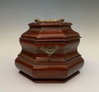 Vintage Colonial Williamsburg Mahogany Wooden Octagonal Lined Tea Caddy With Key