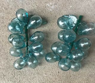 Set Of 2 Vintage Clear Glass Grape Cluster Mid Century Hand Blown