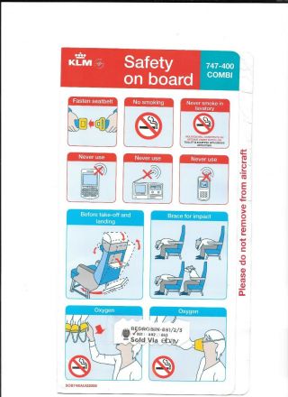 Klm Boeing 747 - 400 Combi Aug2008 Safety Card