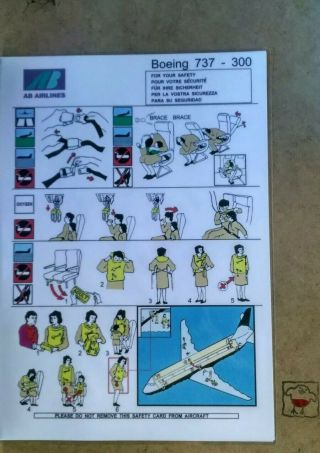 Ab Airlines Boeing 737 - 300 Safety Card