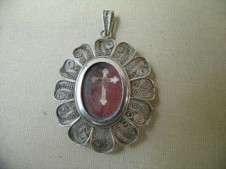 Antique Silver Reliquary Relic Splinter Of The True Cross Jesus Christ