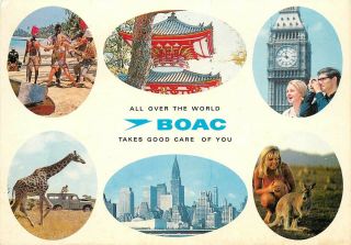 All Over The World Boac Airlines Great Old Multi - Image Postcard