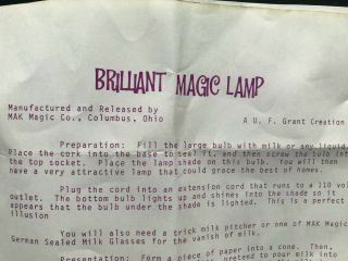 Brilliant Magic Lamp by MAK Magic / U.  F.  Grant - Vintage milk in lightbulb trick 2