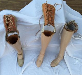 Vintage Wooden Prosthetic Leg w/ Leather Lace - Up Binding, 2