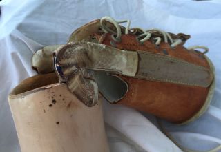 Vintage Wooden Prosthetic Leg w/ Leather Lace - Up Binding, 4