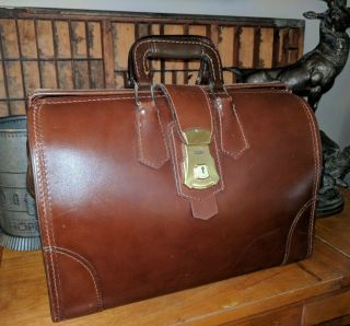 Vintage Big Leather Doctors Bag Veterinarian Cow Hide Medical Handbag Travel