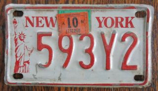 York Stateliberty Atv License Plate 593y2