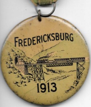 1913 Fredericksburg & San Antonio Rr Tunnel Ceremony Pin And Ribbon