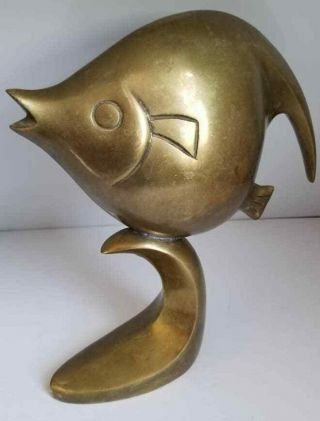Vtg Mid Century Modern Deco Brass Abstract Fish Sculpture Bustamante Seibel Era