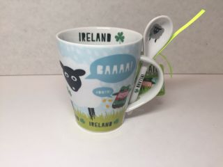 Ireland Souvenir Coffee Tea Mug Leprechaun Sheep Craic Of The Irish With Spoon