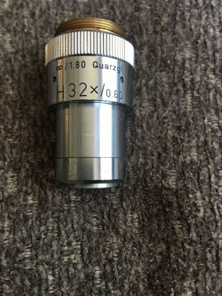Set Of 2 E.  Leitz Wetzlar H32x/0.  60 ∞/1.  80 Quarzgl Objective For Microscopes