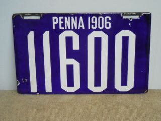 1906 Pennsylvania Porcelain License Plate