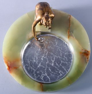 Antique Art Nouveau Nude Maiden At Pool Figural Ashtray Receiver Lovely Work NR 5