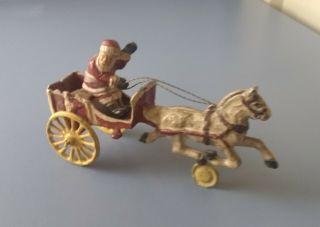 Fine Old Hand Painted Lead Figure Of Standing Santa Claus N Cart W White Horse