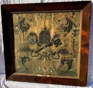 Rare C.  1750 Italian Papal Textile / Vatican City State / Holy See / Pope Art