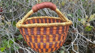 Small Authenthic Handmade Ghana Bolga Market Basket Leather Handle