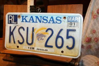 2001 Kansas License Plate Riley County Ksu 265 State University Wildcats