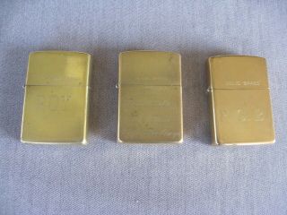 3 Solid Brass Vintage Zippo Lighters Walk Into A Bar To Get Lit.  (humorous?)