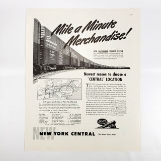 1946 York Central Railway Ad Pacemaker Freight Service Railroad Boxcars Nyc