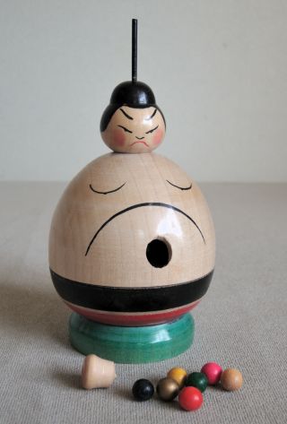 16cm (6.  3 ") Japanese Old Wooden Edo Koma 1992 : Sumo : Signed Masaaki Hiroi