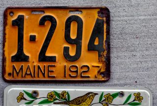 1927 Black On Orange Maine License Plate
