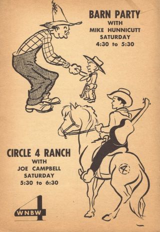 1954 Tv Wnbw Tv Ad Circle 4 Ranch Joe Campbell & Barn Party Mike Hunnicutt