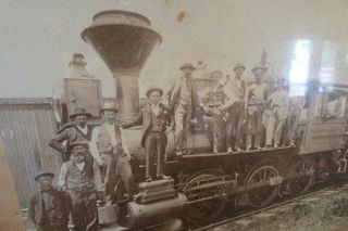 Antique Photo Railroad Steam Engine Train 11 White Men & 2 Black Men Standing