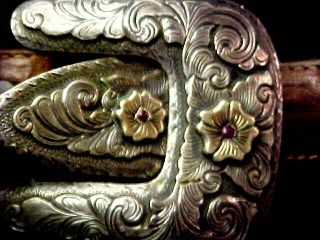 DALE HARRIS14K GOLD WITH RUBIES - STERLING SILVER BELT BUCKLE - SANTA FE MEXICO 2