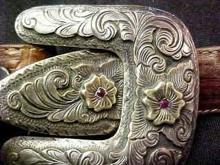 DALE HARRIS14K GOLD WITH RUBIES - STERLING SILVER BELT BUCKLE - SANTA FE MEXICO 4