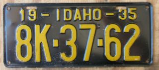 Idaho / Nez Perce Co License Plate 1935 8k - 37 - 62