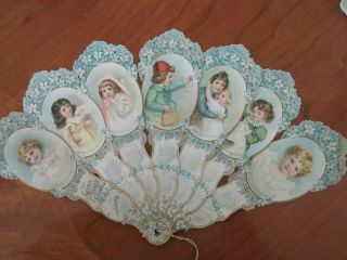 1898 Rare Vintage Calendar Paper Fan/awesome Art Baby Girls Day Week Child 