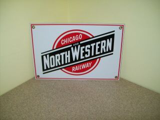 Chicago And North Western Railway Porcelain Enameled Metal Advertising Sign