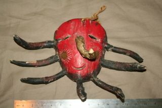 Antique Mexican Hand Carved Painted Wood Mask Diablo Devil Folk Wall Art