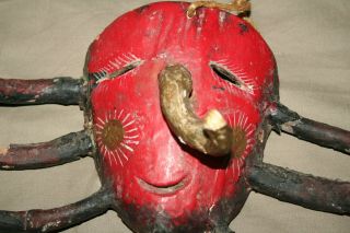 Antique Mexican Hand Carved Painted Wood Mask Diablo Devil Folk Wall Art 2