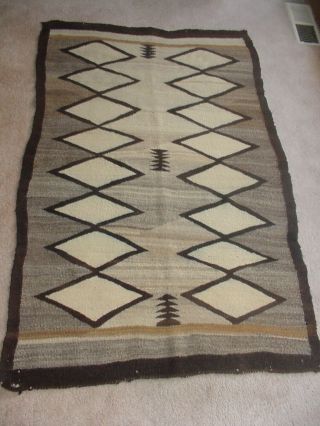 Large Old Navajo Indian Blanket Rug Natural Colors 61 By 36