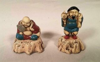 2 Vintage Asian Japanese Netsuke Resin Figurnines No 3 No 6 Buddha