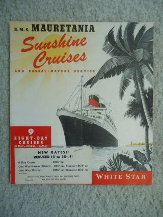 Cunard White Star Line - Rms Mauretania - Sunshine Cuises - Brochure - 1950