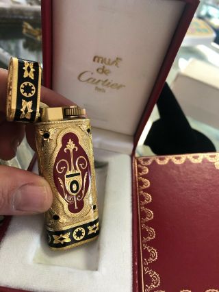 Vintage Les Must De Cartier Briquets Gold Red Black Enamel Lighter 2