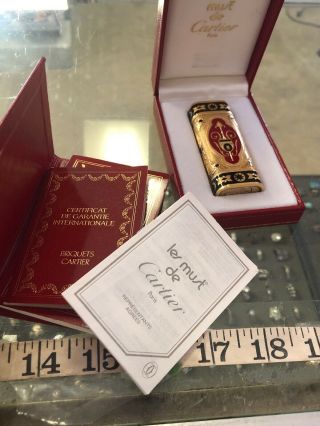 Vintage Les Must De Cartier Briquets Gold Red Black Enamel Lighter 6