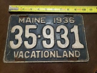 1936 Maine License Plate 35 - 931 1st Year Of Vacationland