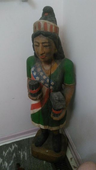 Cigar Advertising Antique Store Wooden Indian Statute Squaw American Flag Dress