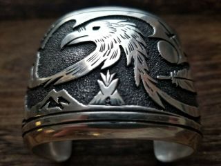Spectacular Navajo Tommy Singer Sterling Silver Overlay Eagle Cuff Bracelet