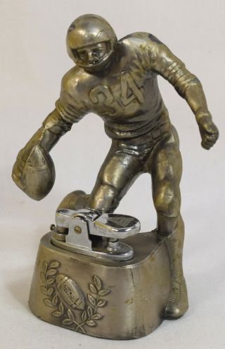 Vintage Football Player Running Back 34 Figural Metal Table Cigarette Lighter 2