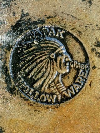 Vintage Wapak 3 Hollow Ware Cast Iron Skillet Pan.  Indian Head Logo