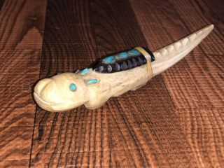 Old Vintage Zuni Carved Antler & Turquoise Kolowisi Fetish