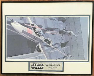 Star Wars Iv A Hope Ralph Mcquarrie Signed Lithograph - Attack On Death Star