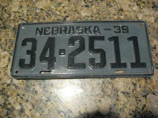 1939 39 Nebraska Ne License Plate Fillmore County 34 - 2511 Repaint Repaint